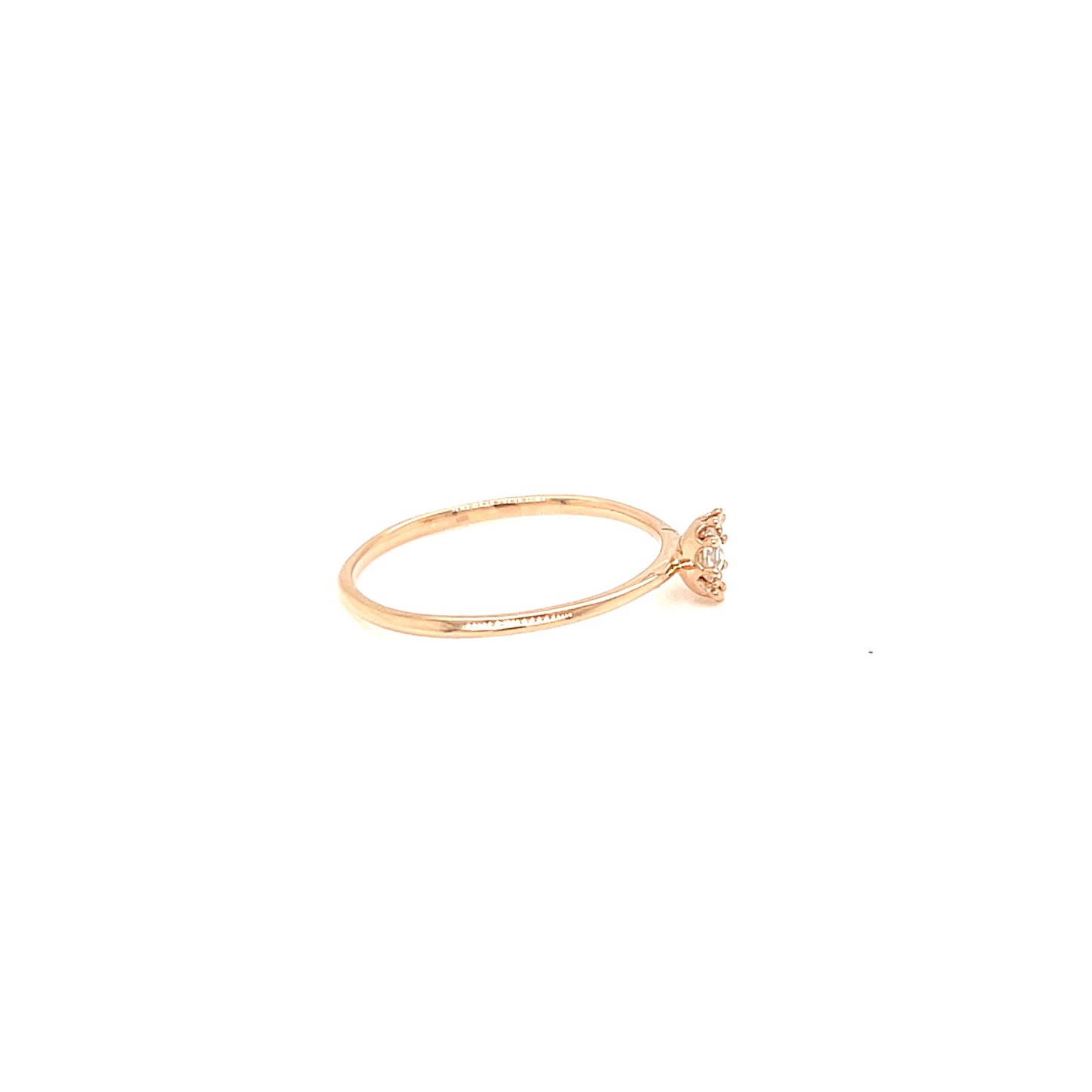 Gold ring with a small diamond on a white background