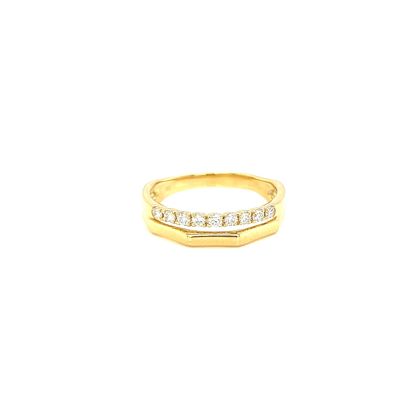 Gold ring with small diamonds on a white background