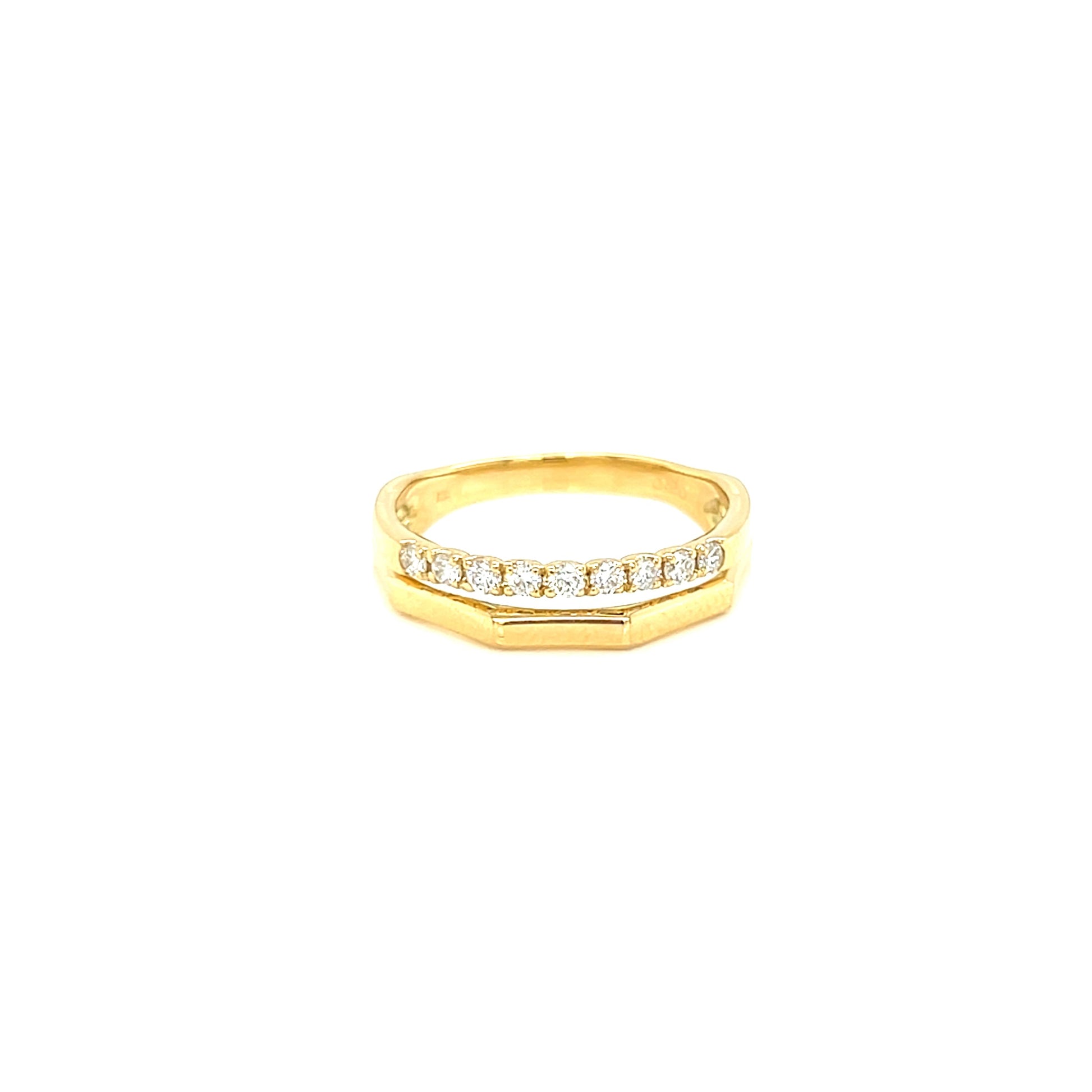Gold ring with small diamonds on a white background