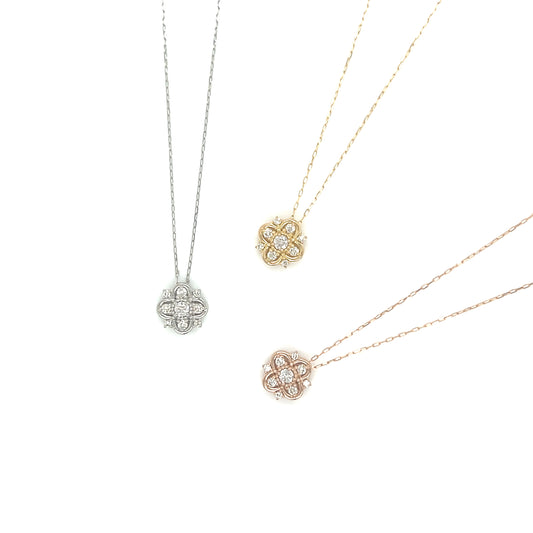 Natural Pink Dia 5 Dia Flower Necklace 0.01/0.08ct