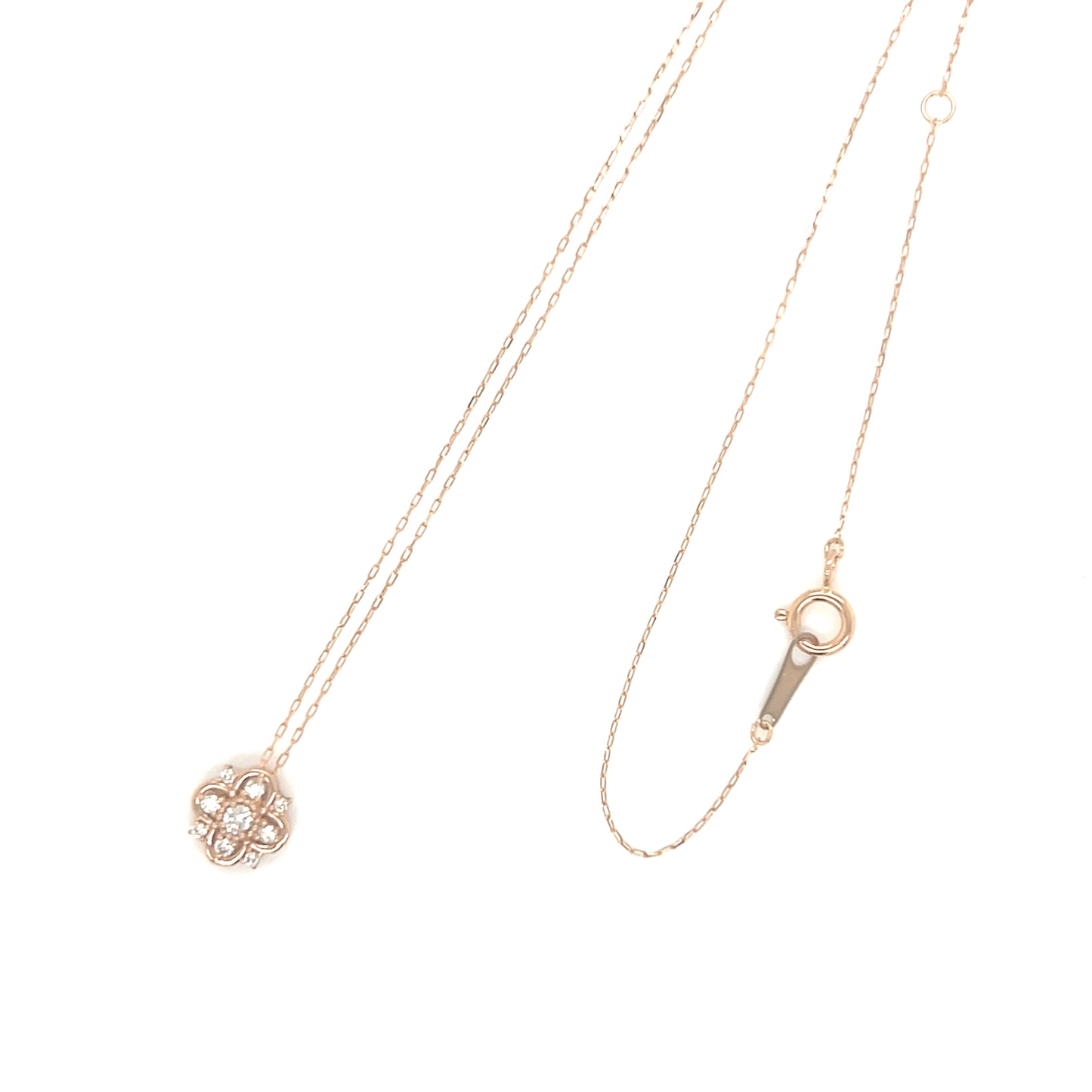 Natural Pink Dia 5 Dia Flower Necklace 0.01/0.08ct