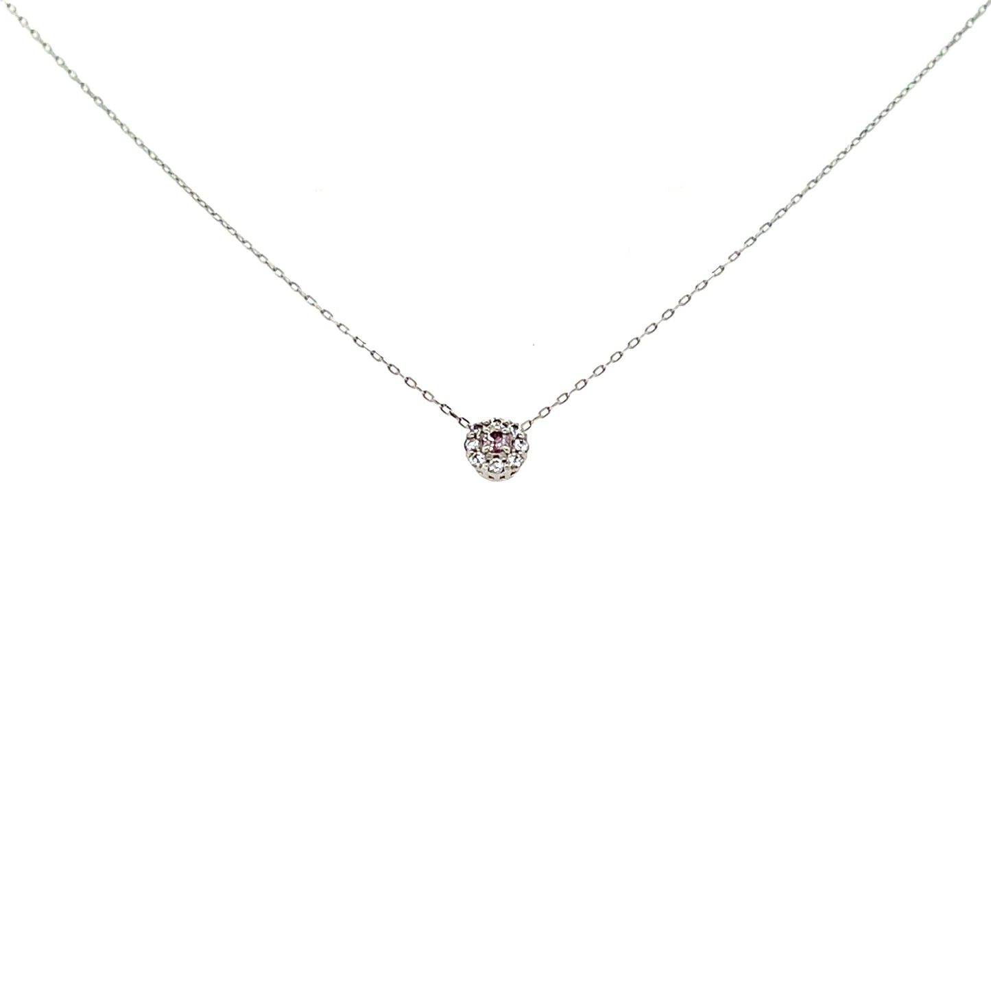Pink Dia Round Flower Necklace 0.01/0.04ct