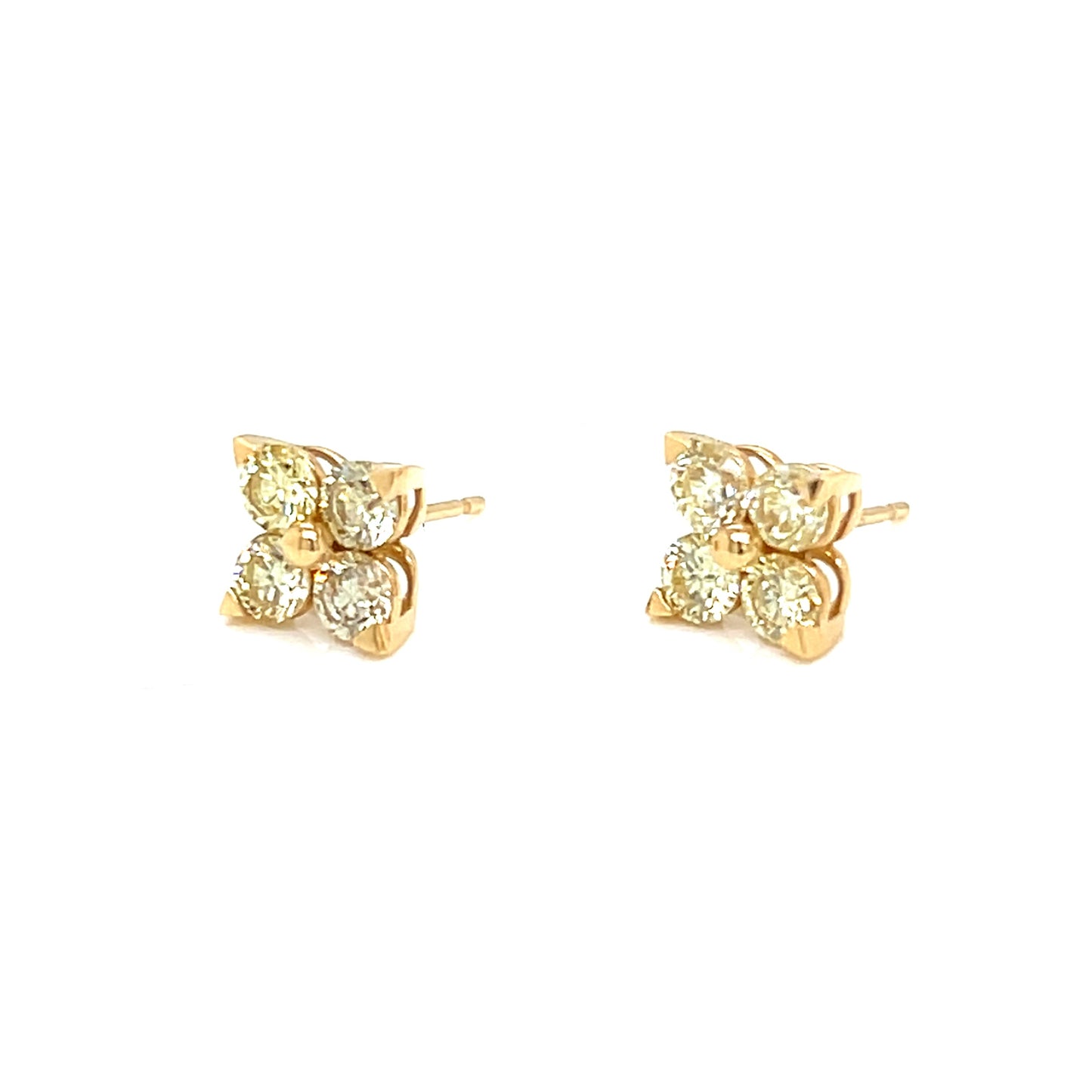Yellow Diamond Four petal Flower Earrings 0.8ct