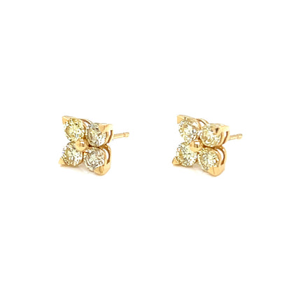 Yellow Diamond Four petal Flower Earrings 0.8ct