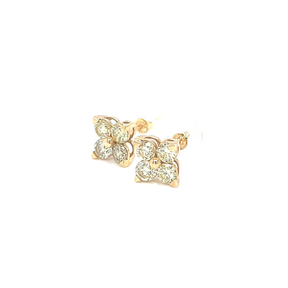 Yellow Diamond Four petal Flower Earrings 0.8ct