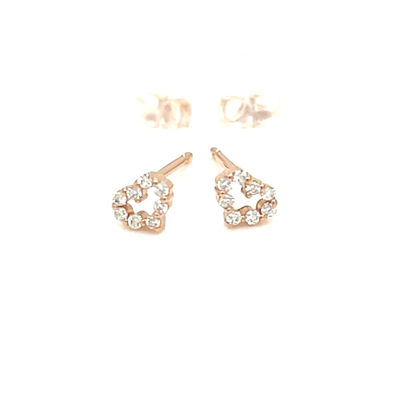 A pair of rose gold stud earrings with clear rhinestone clusters, shown on a plain white background.