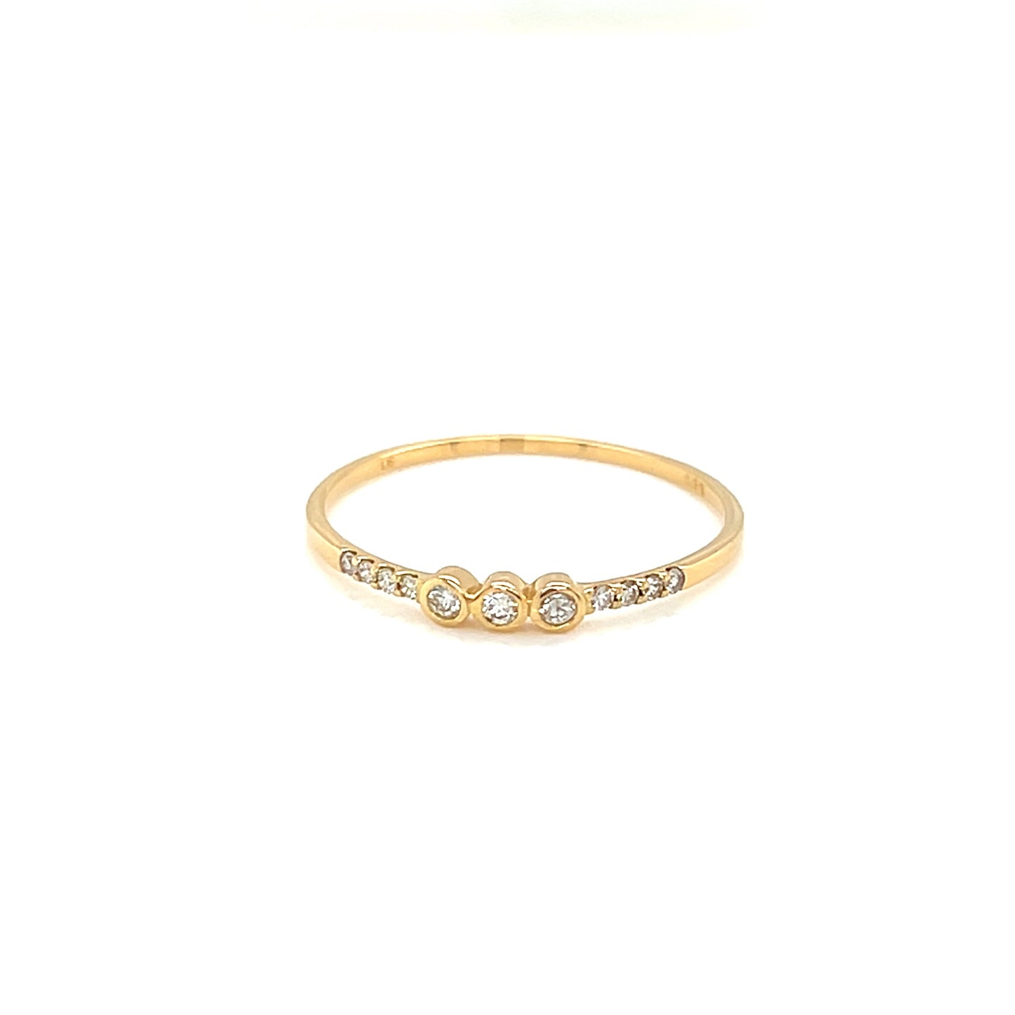 Gold ring with small diamonds on a white background