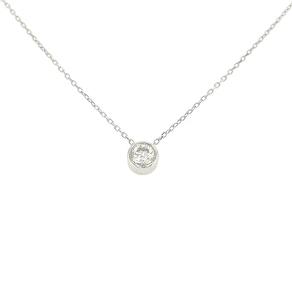 White gold necklace with a small round pendant on a white background