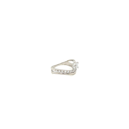 white gold ring with small diamonds on a white background