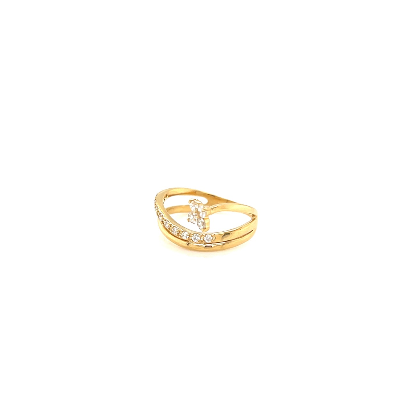 Gold ring with small diamonds on a white background