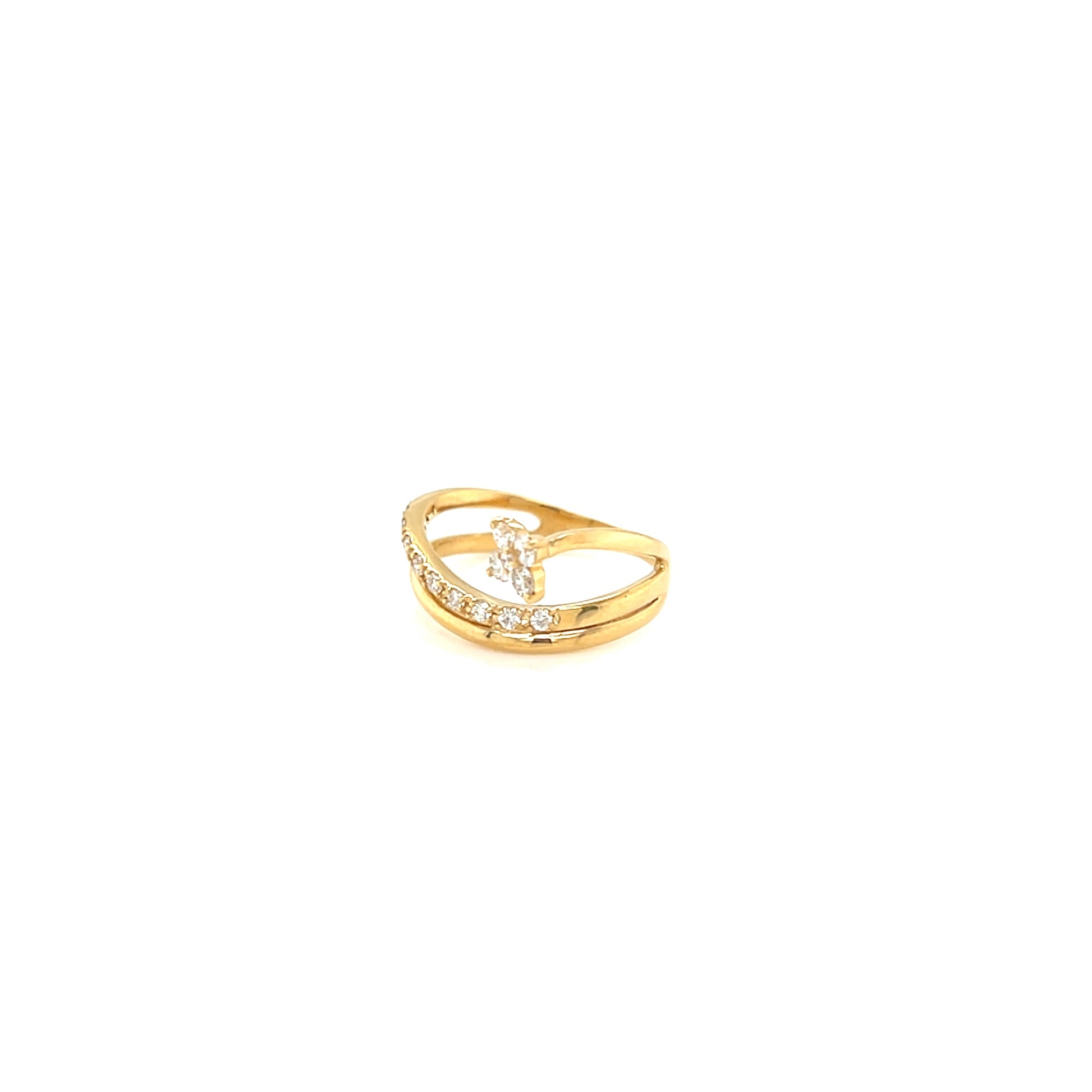 Gold ring with small diamonds on a white background
