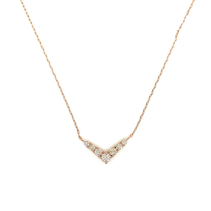 Rose gold necklace with a V-shaped pendant on a white background