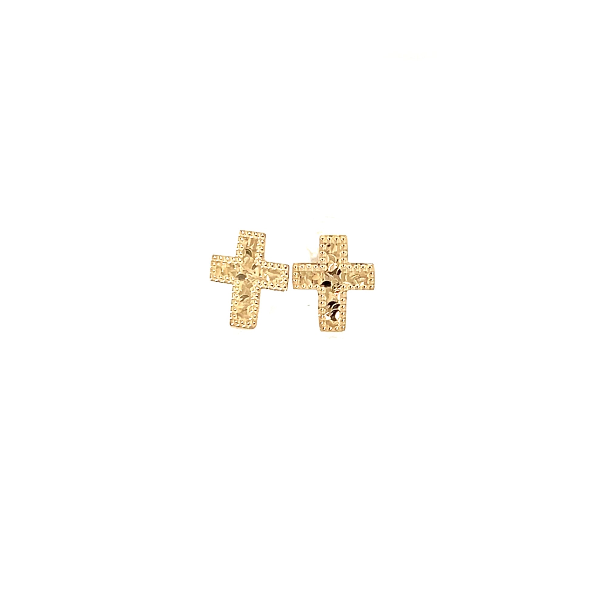 Gold cross-shaped earrings on a white background