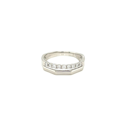 platinum ring with small diamonds on a white background