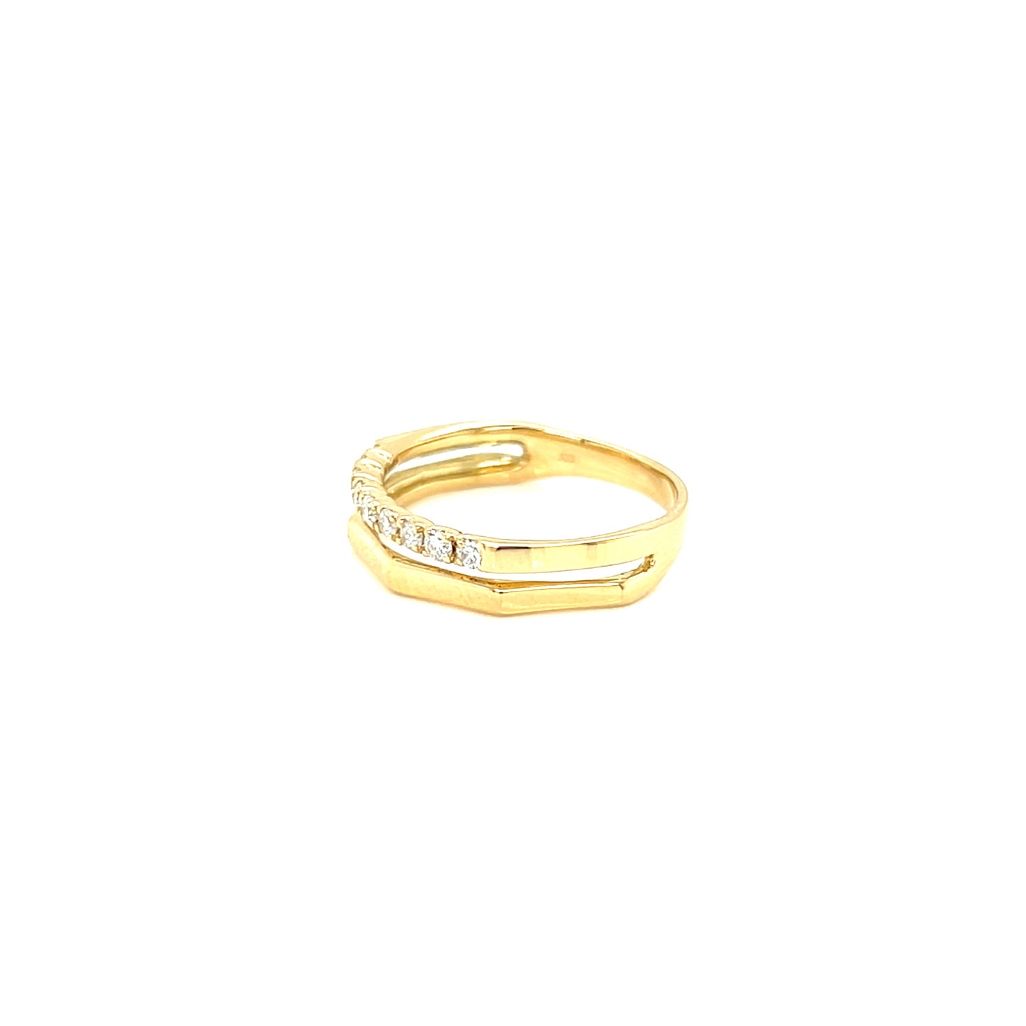 Gold ring with small diamonds on a white background