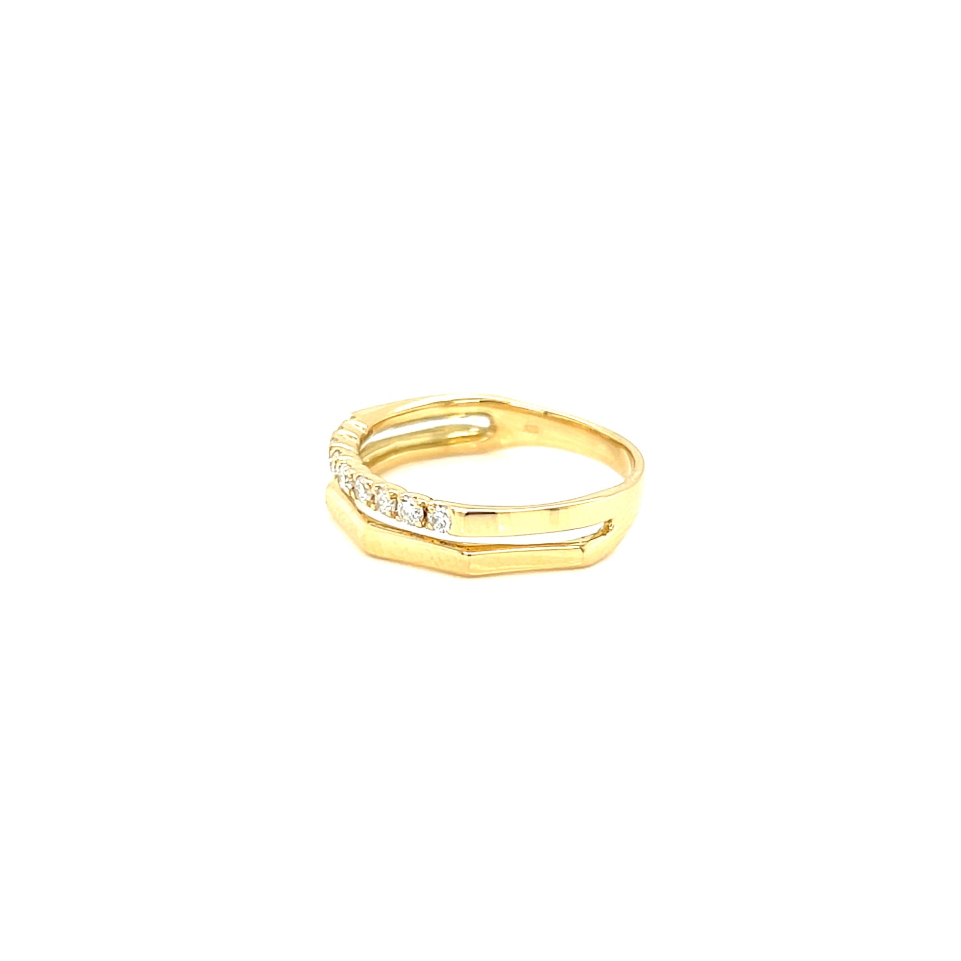 Gold ring with small diamonds on a white background
