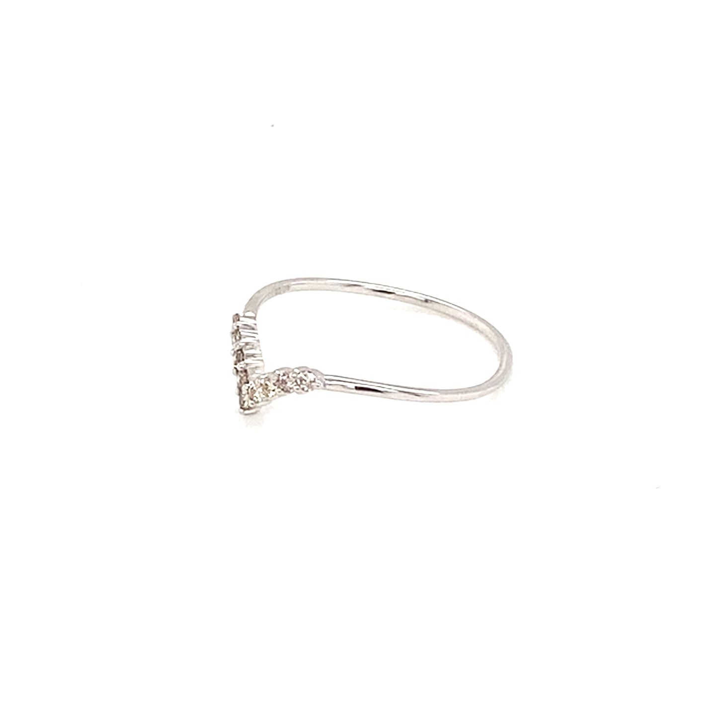 V shape diamond pinky ring with small diamonds on a white background