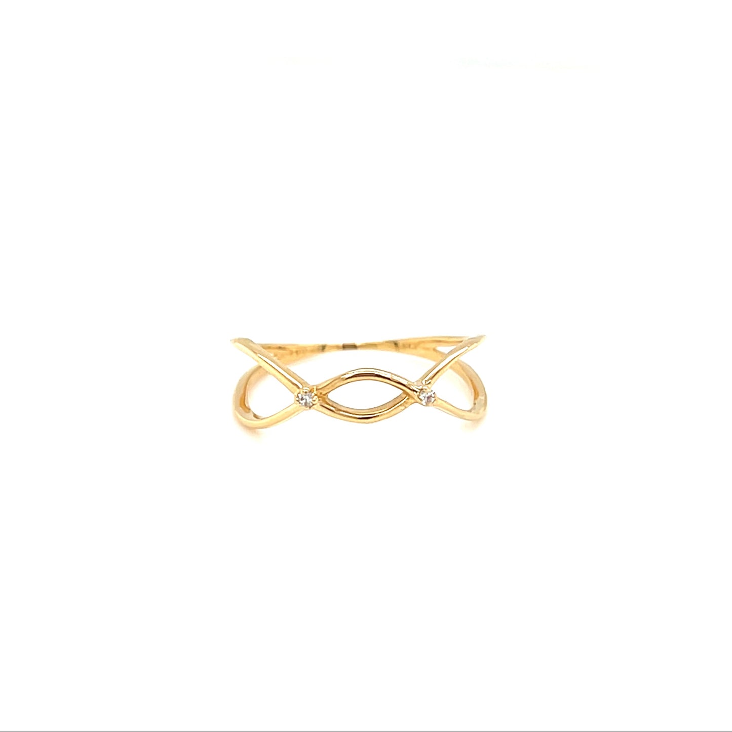 Gold ring with a unique design on a white background