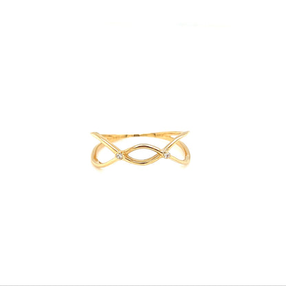 Gold ring with a unique design on a white background