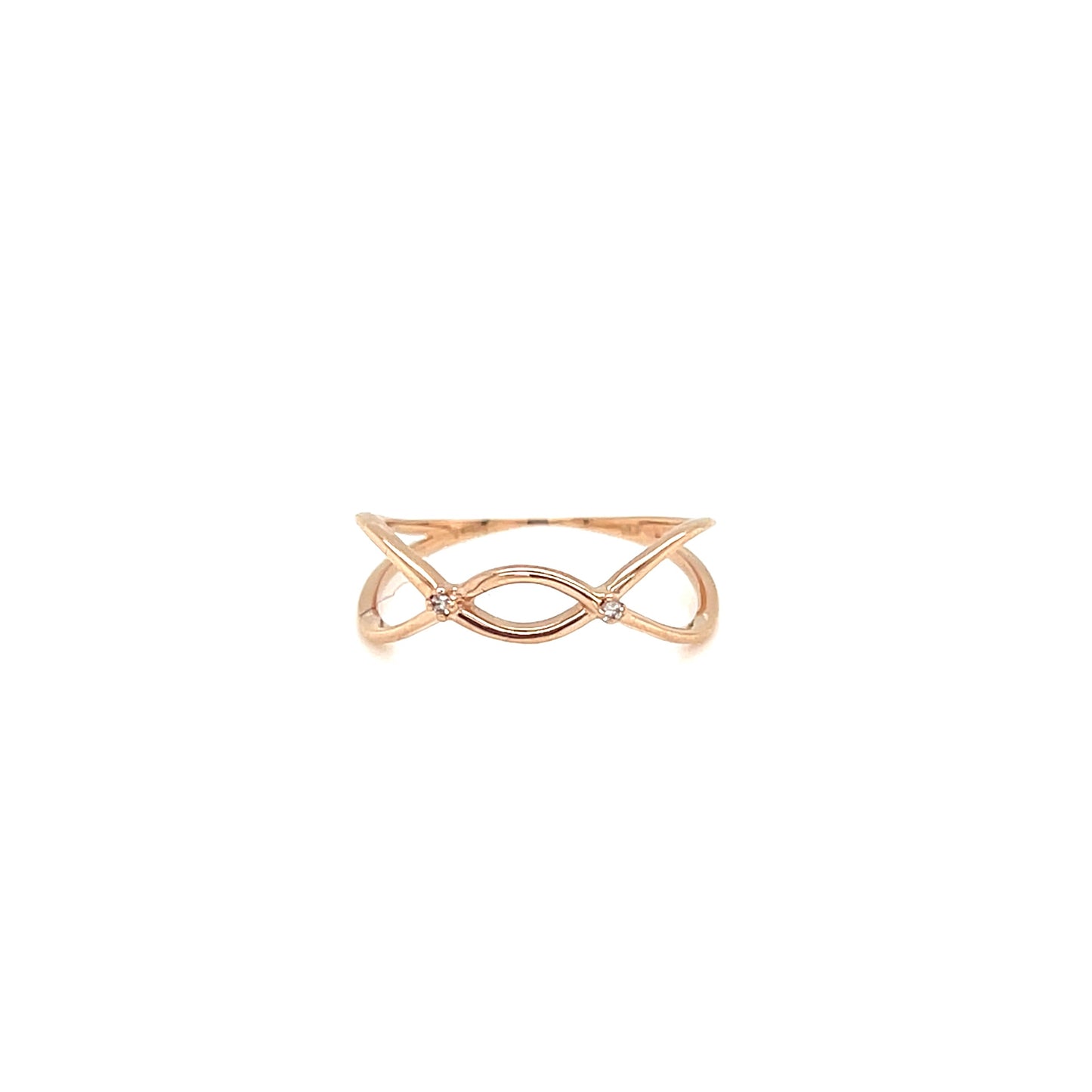 Rose gold ring with a diamond on a white background