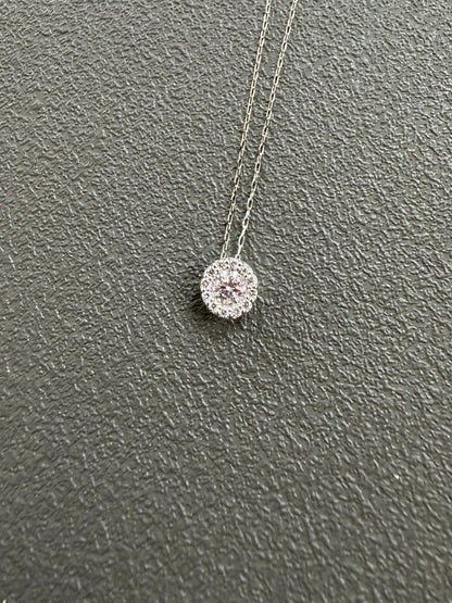 Natural Pink Diamond Halo Necklace 0.13/0.06ct