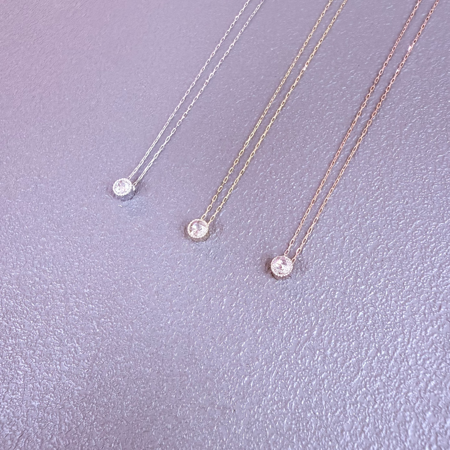 Rose cut Single Dia Bezel Necklace 0.08ct
