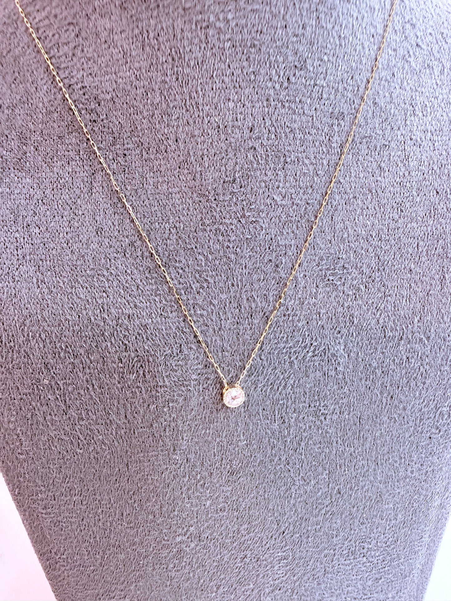 Rose cut Single Dia Bezel Necklace 0.08ct