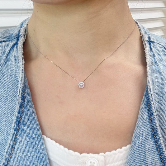 Natural Pink Diamond Halo Necklace 0.13/0.06ct