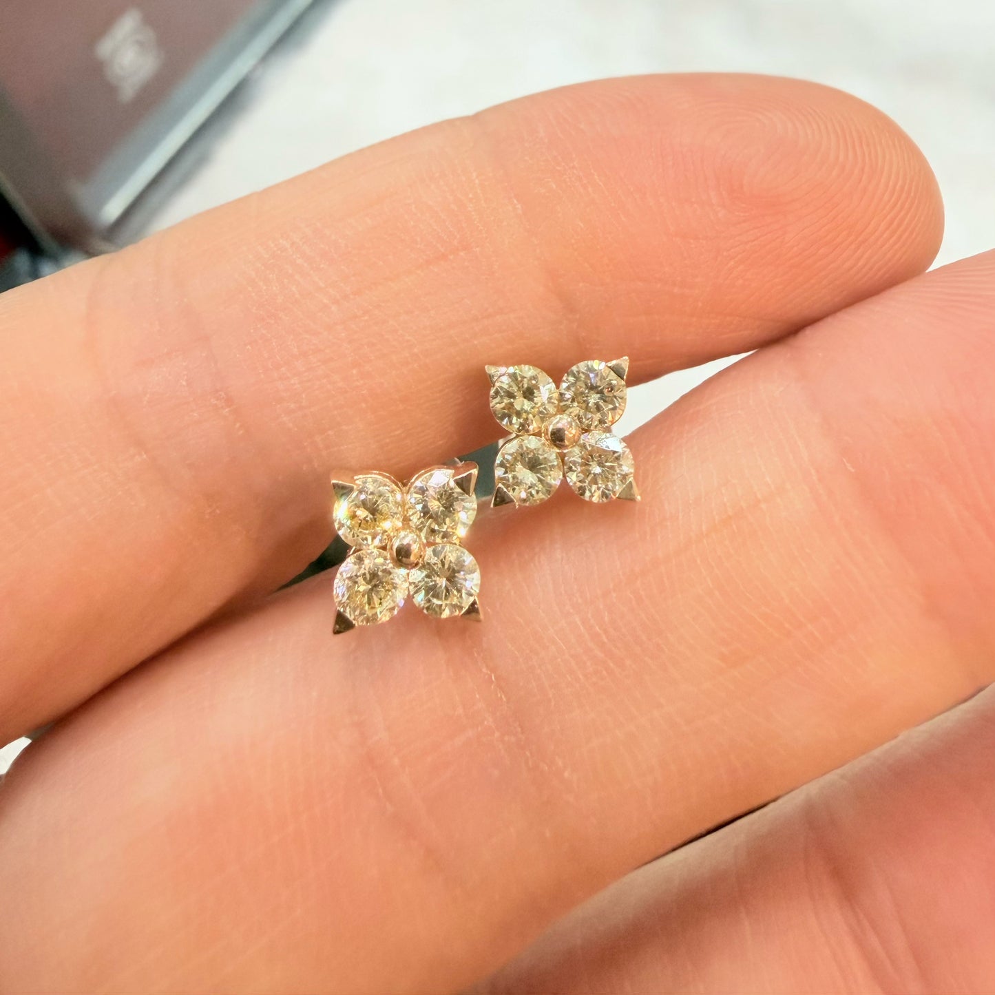 Yellow Diamond Four petal Flower Earrings 0.8ct