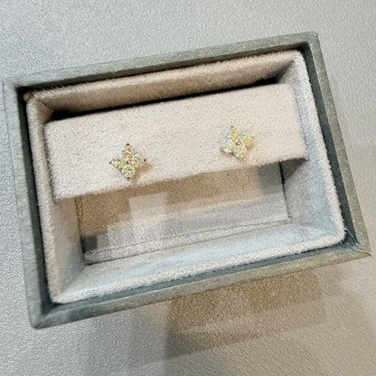 Yellow Diamond Four petal Flower Earrings 0.8ct