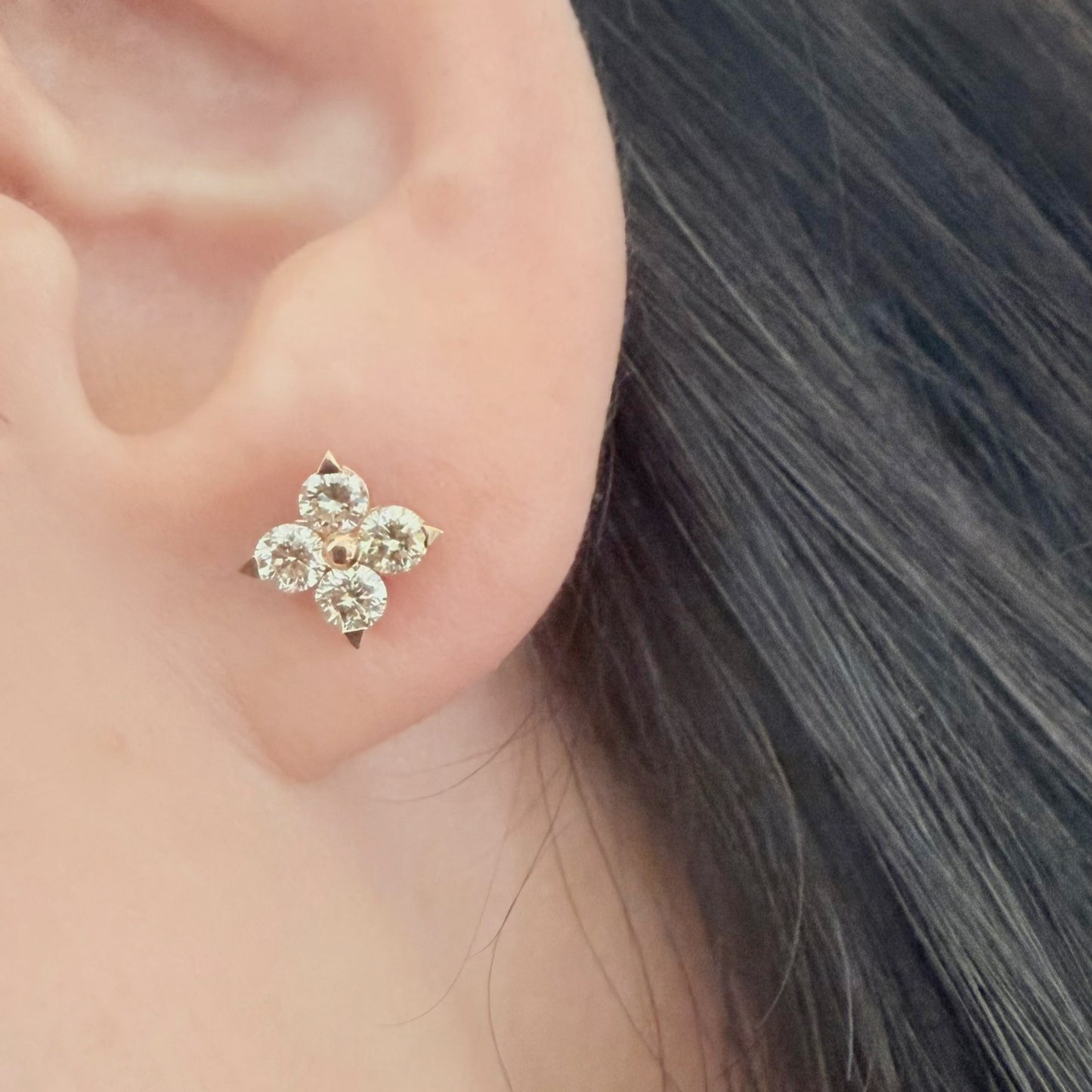 Yellow Diamond Four petal Flower Earrings 0.8ct