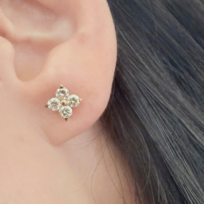 Yellow Diamond Four petal Flower Earrings 0.8ct