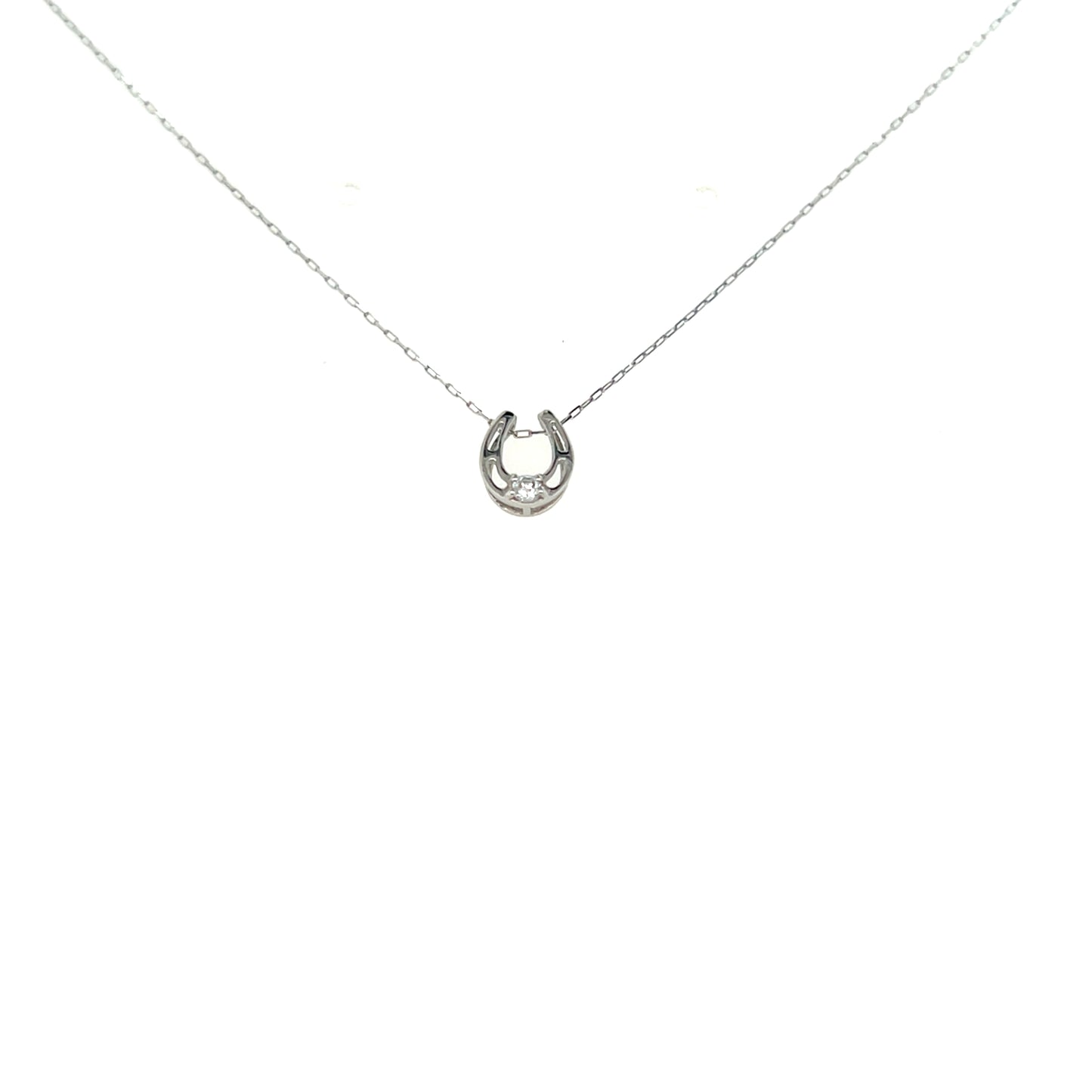 Single Dia Hollow Horseshoe Necklace 0.03ct