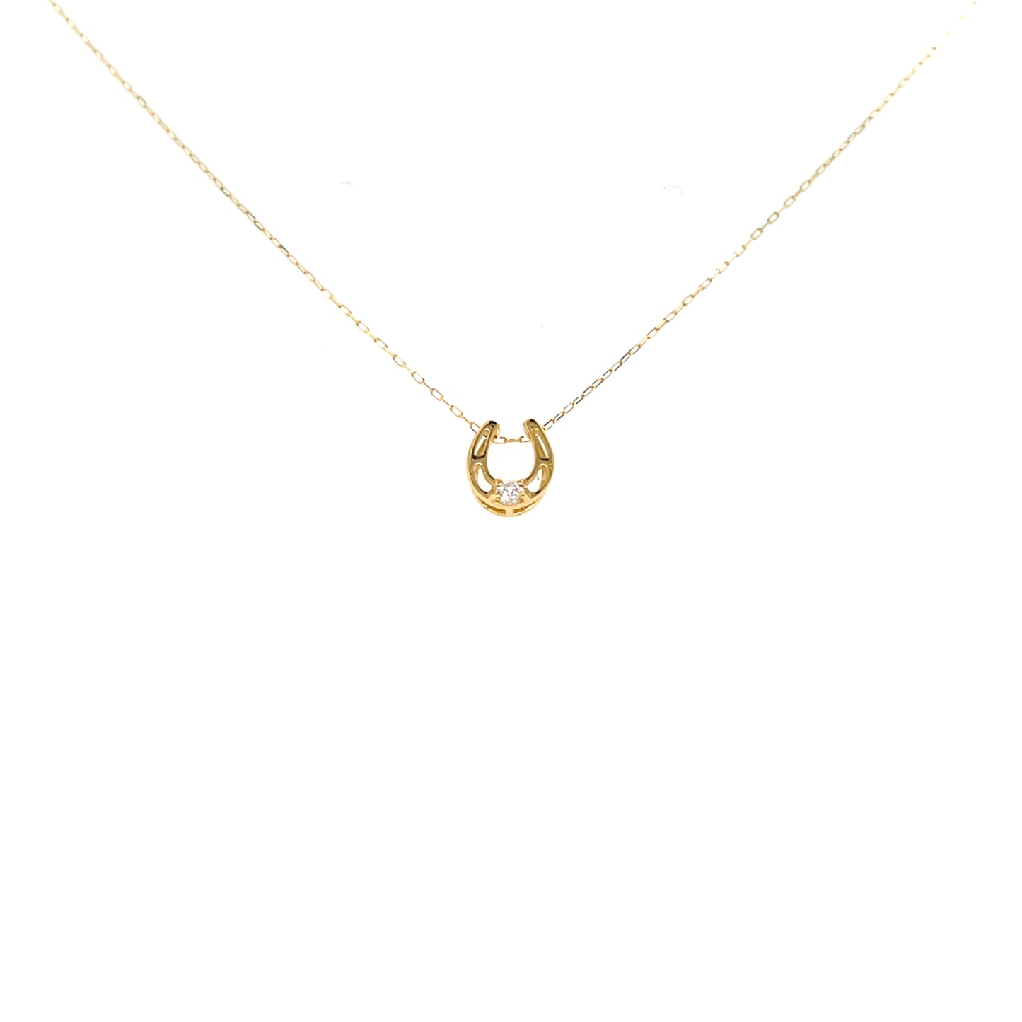 Single Dia Hollow Horseshoe Necklace 0.03ct