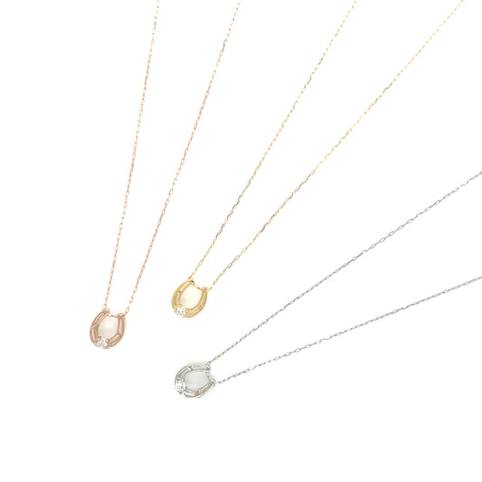 Single Dia Hollow Horseshoe Necklace 0.03ct