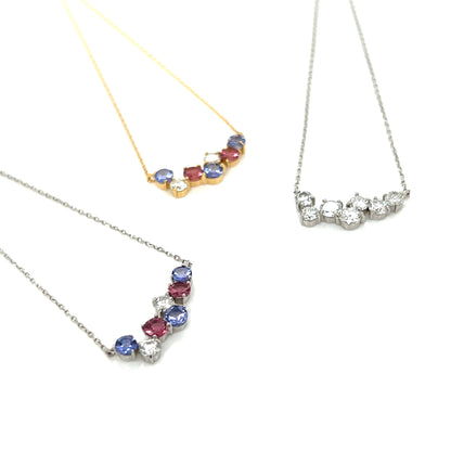 Dreamy Wavy Smile Necklace 0.14ct
Tanzanite/Pink Tourmaline: 0.3ct