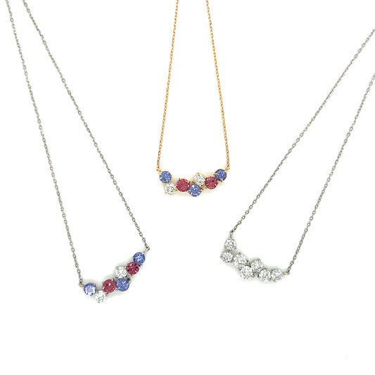 Dreamy Wavy Smile Necklace 0.14ct
Tanzanite/Pink Tourmaline: 0.3ct