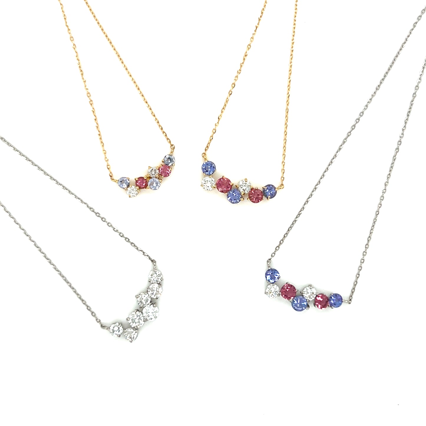 Dreamy Wavy Smile Necklace 0.14ct
Tanzanite/Pink Tourmaline: 0.3ct