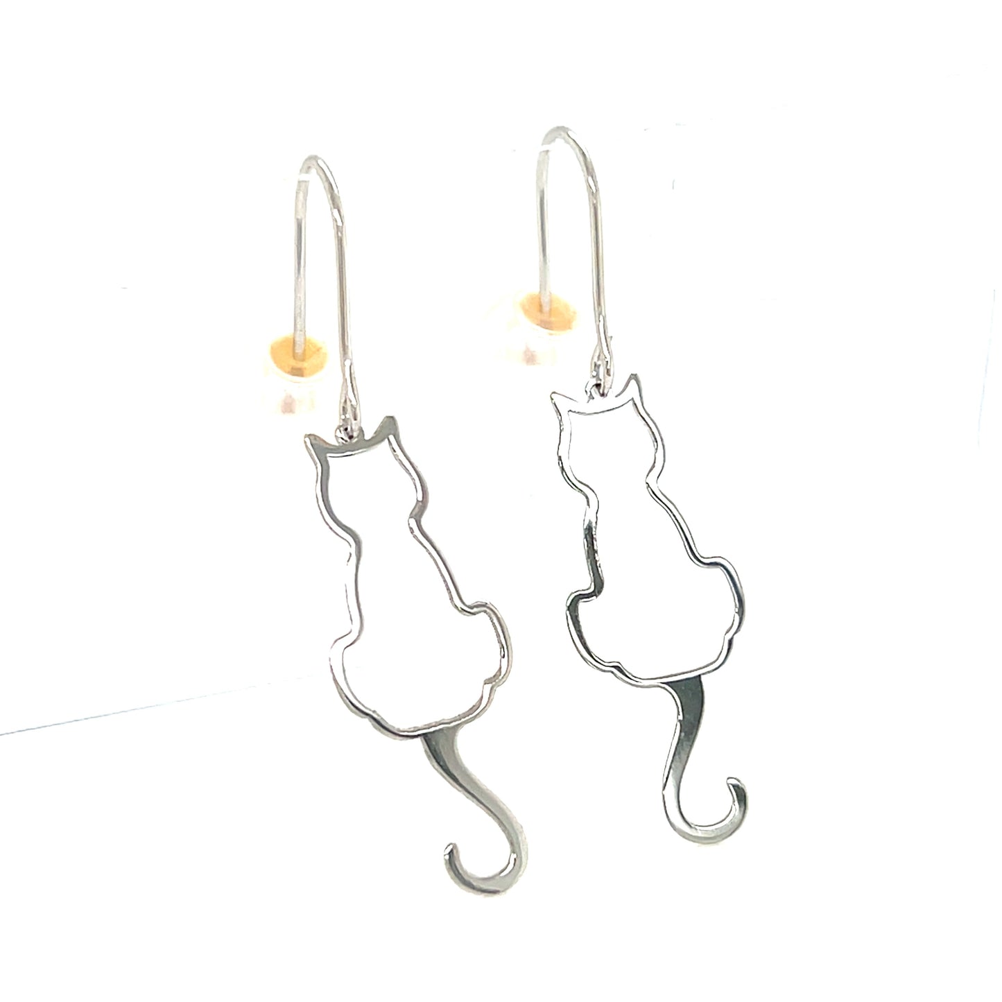 Gold Hollow Cat Drop Earrings