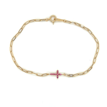 Paperclip Cross Ruby Bracelet 0.05ct