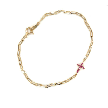 Paperclip Cross Ruby Bracelet 0.05ct