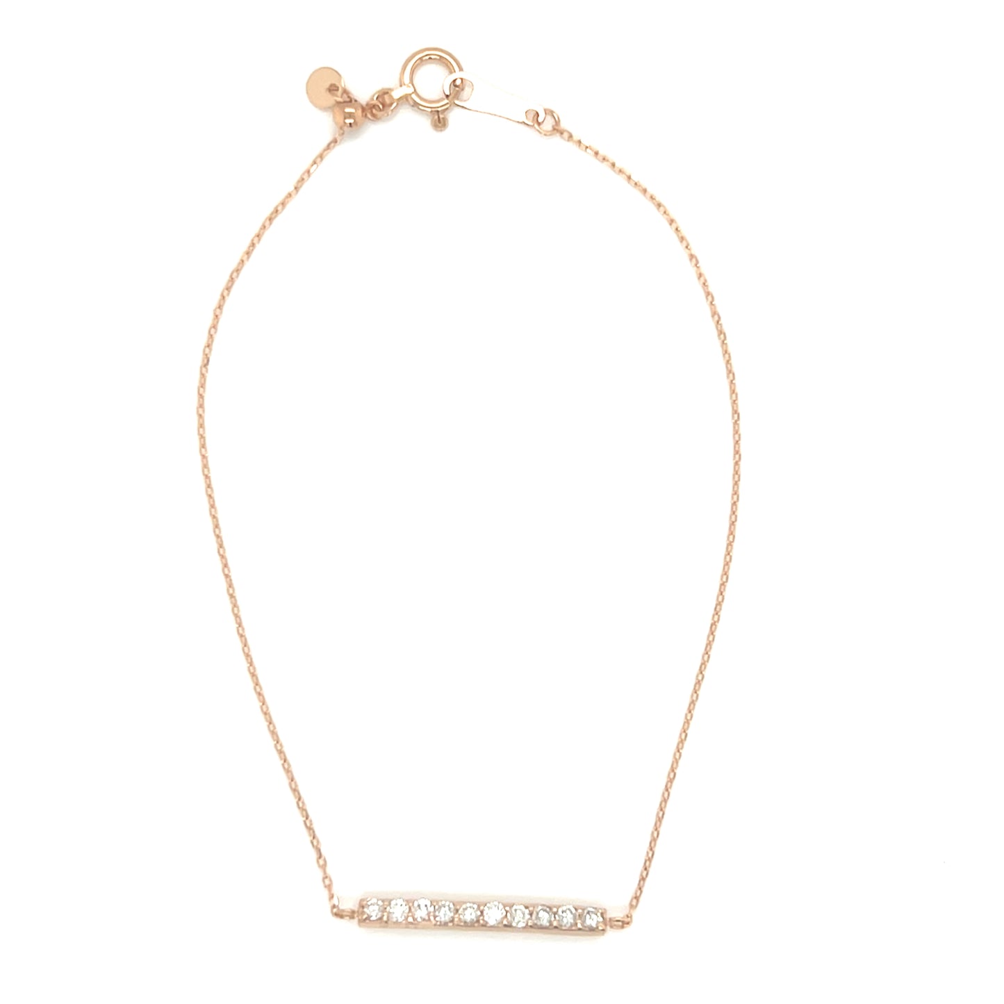 Gold necklace with a bar pendant on a white background