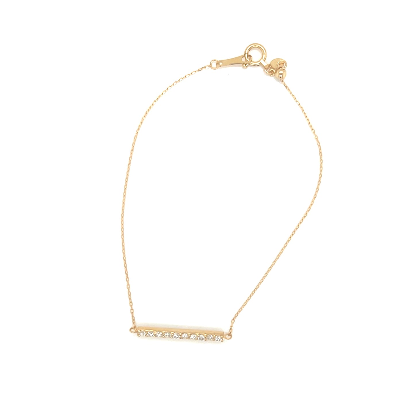 Gold bracelet with small diamonds on a white background