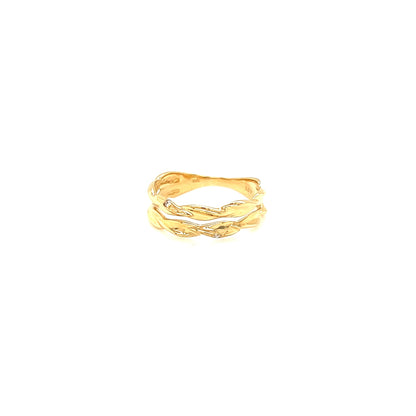 Gold ring with small diamonds on a white background