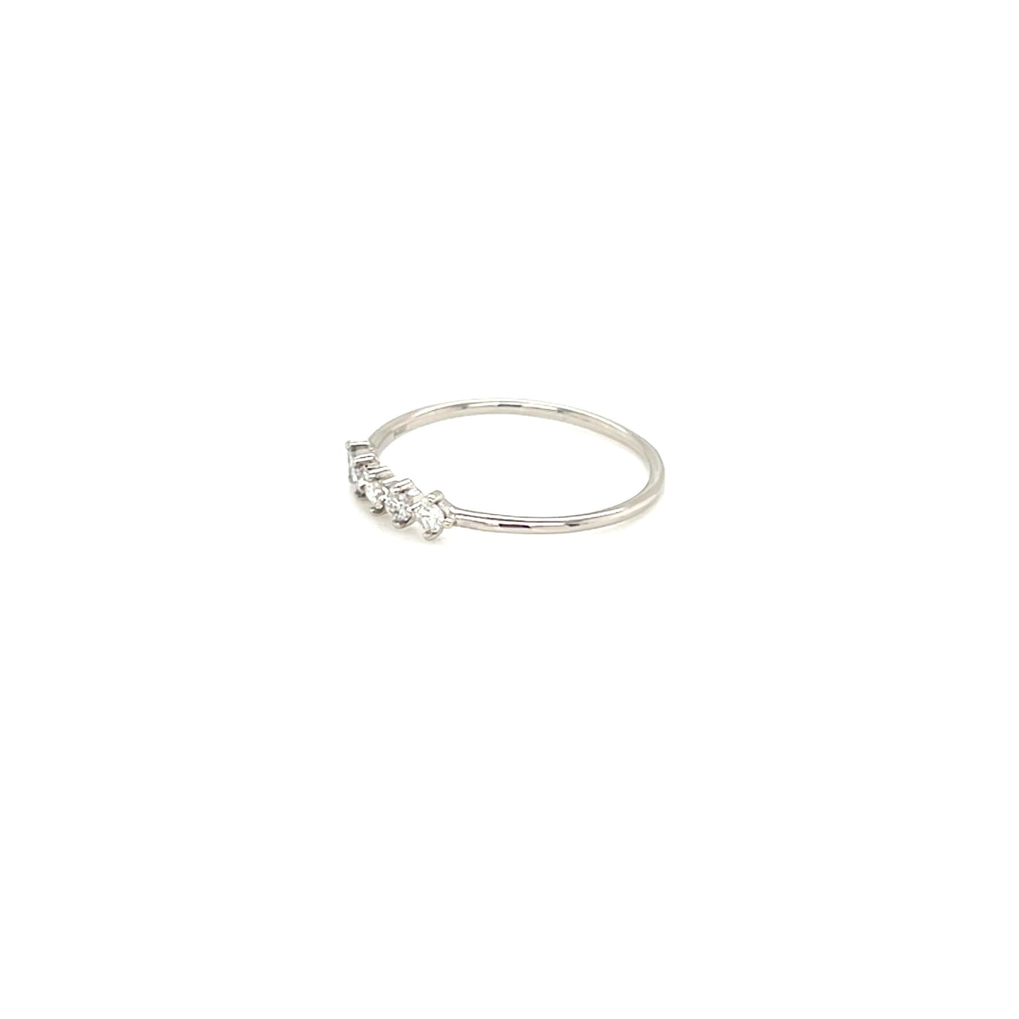 Platinum ring with small stones on a white background