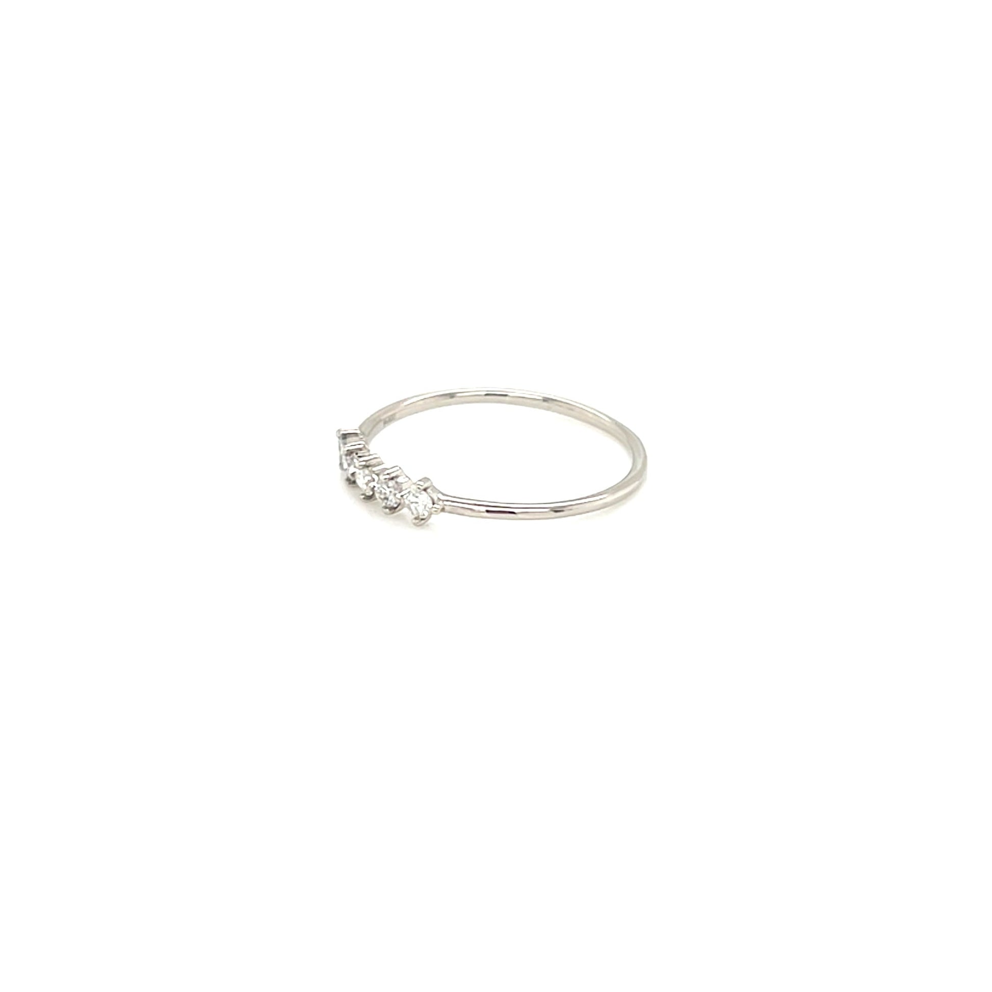 Platinum ring with small stones on a white background