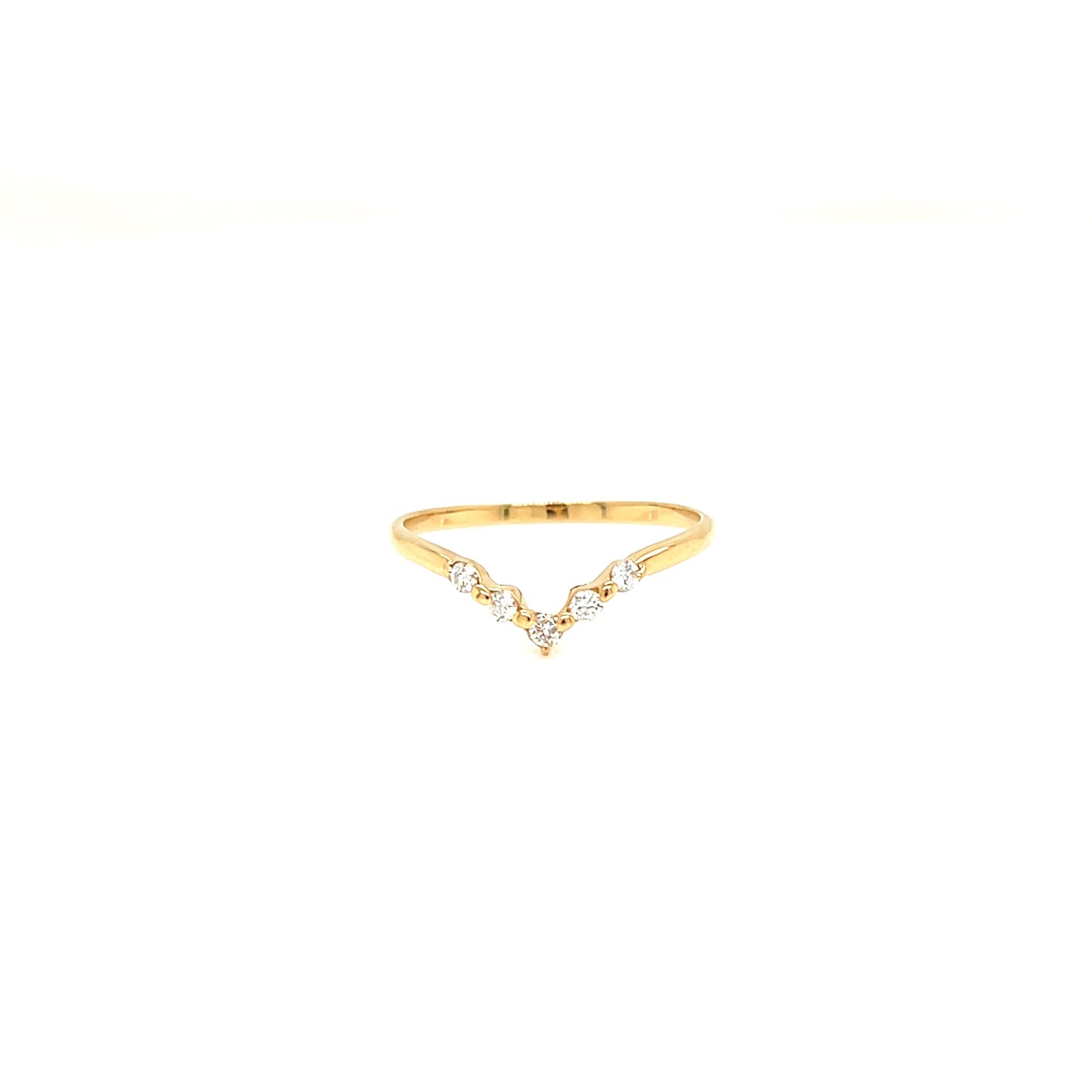 Gold ring with small diamonds on a white background