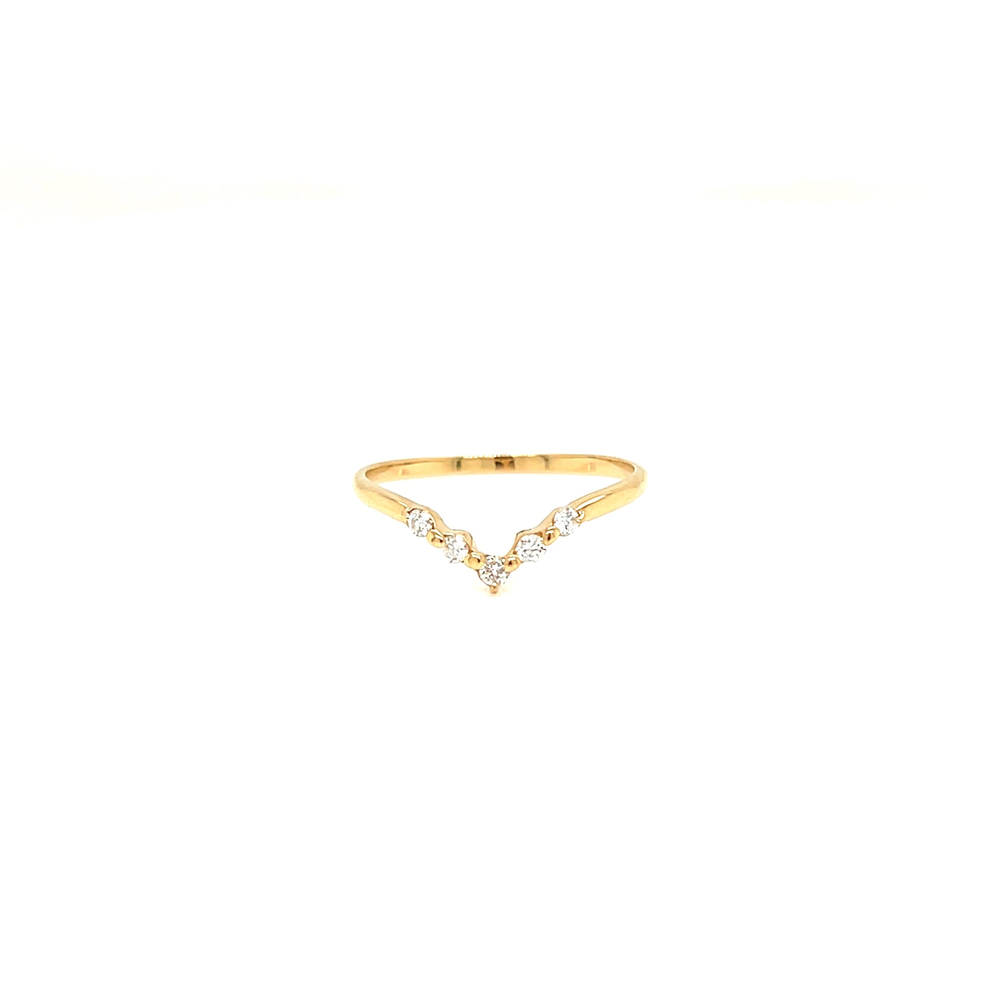 Gold ring with small diamonds on a white background