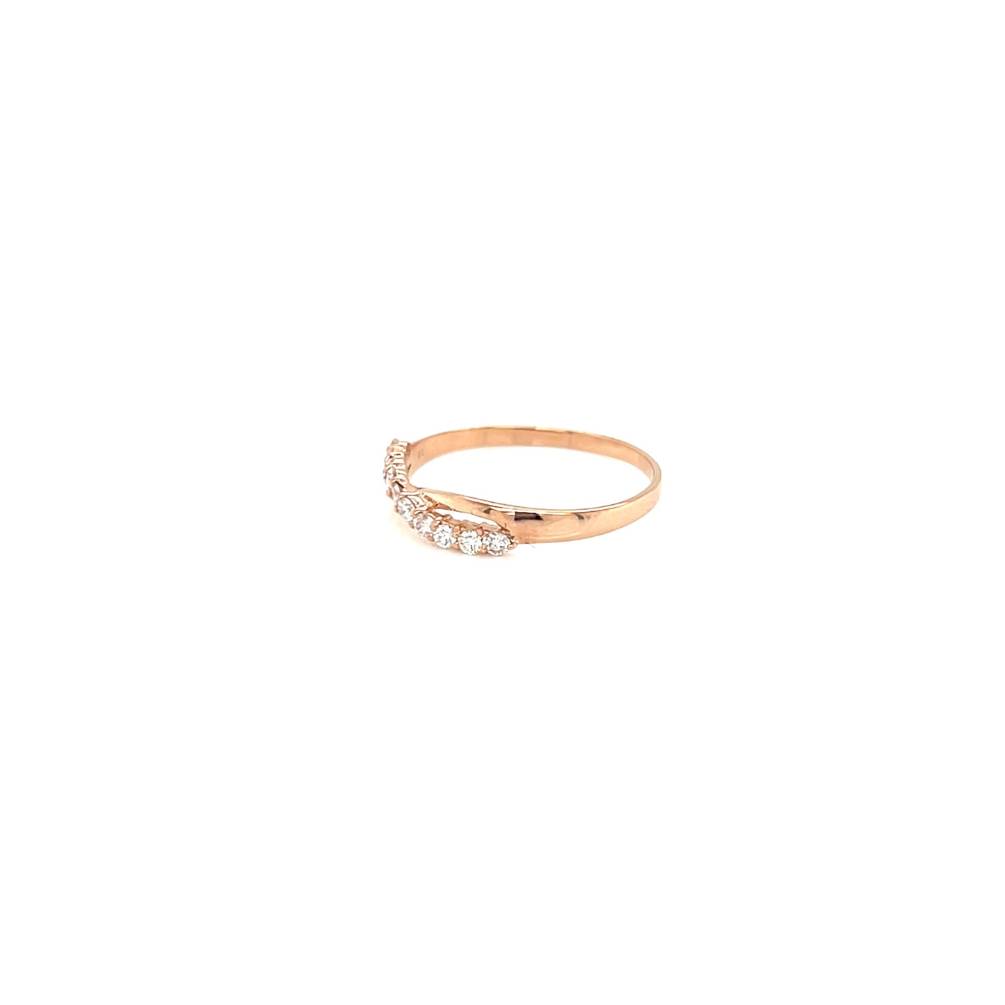 Rose gold ring with small diamonds on a white background