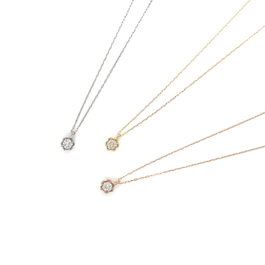 Single Dia Flower Necklace 0.1ct